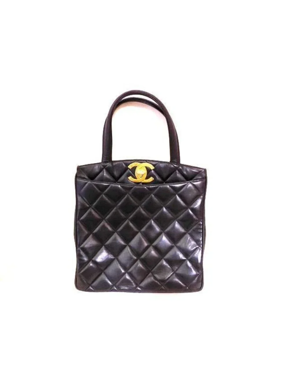 Chanel Handbag Quilted Lambskin Big CC Logo Gold Black